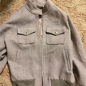 Miu Miu Gray Wool Bomber Jacket